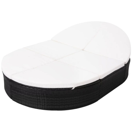 Outdoor Lounge Bed with Cushion Poly Rattan Black - Image 4