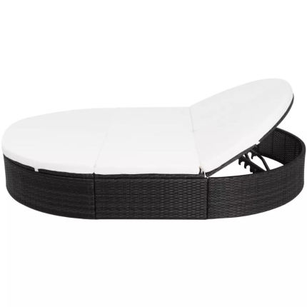 Outdoor Lounge Bed with Cushion Poly Rattan Black - Image 5