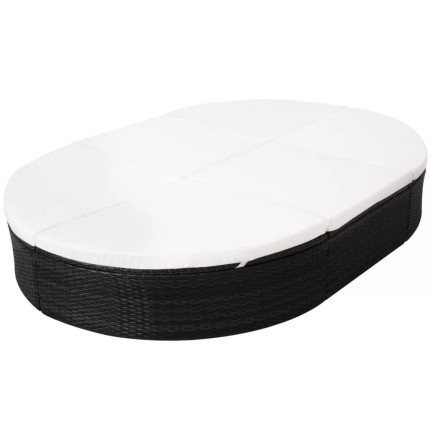 Outdoor Lounge Bed with Cushion Poly Rattan Black - Image 6