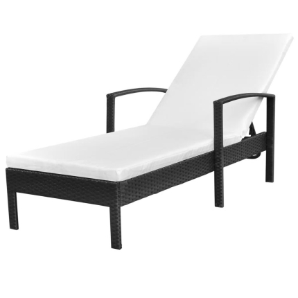 Sun Lounger with Cushion Poly Rattan Black - Image 2
