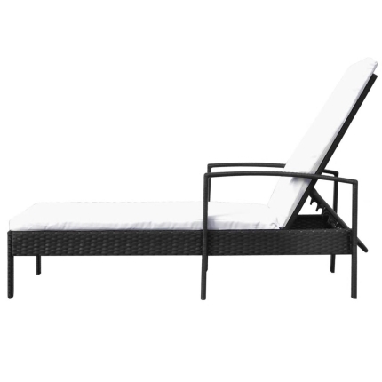 Sun Lounger with Cushion Poly Rattan Black - Image 3