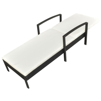 Sun Lounger with Cushion Poly Rattan Black - Image 4