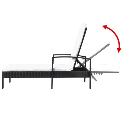 Sun Lounger with Cushion Poly Rattan Black - Image 5