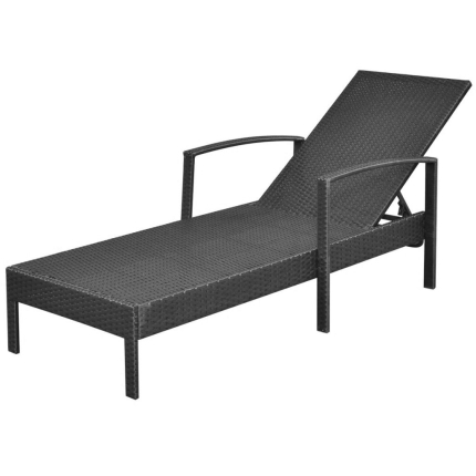 Sun Lounger with Cushion Poly Rattan Black - Image 6