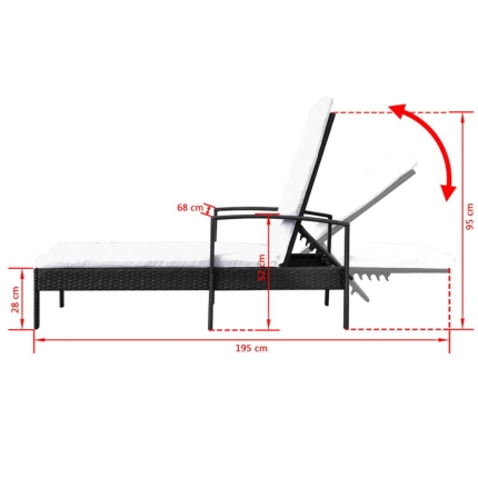 Sun Lounger with Cushion Poly Rattan Black - Image 8