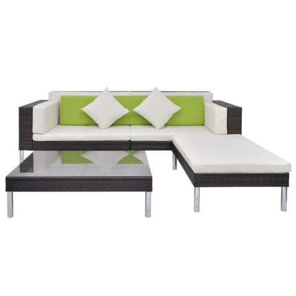 4 Piece Garden Lounge Set with Cushions Poly Rattan Brown - Image 3