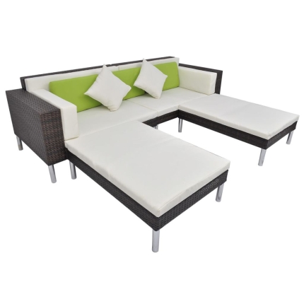4 Piece Garden Lounge Set with Cushions Poly Rattan Brown - Image 5