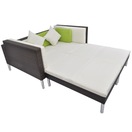 4 Piece Garden Lounge Set with Cushions Poly Rattan Brown - Image 6