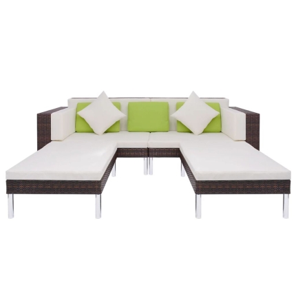 4 Piece Garden Lounge Set with Cushions Poly Rattan Brown - Image 7