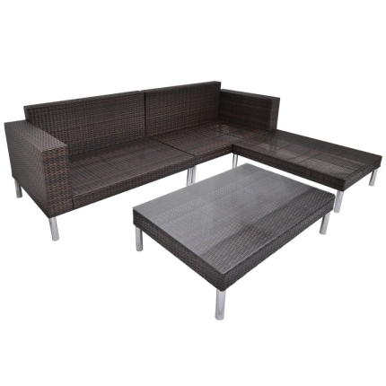 4 Piece Garden Lounge Set with Cushions Poly Rattan Brown - Image 8
