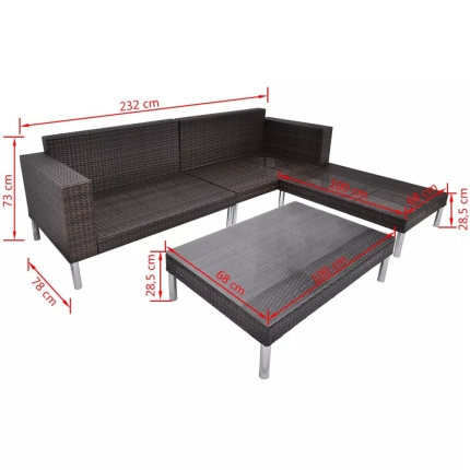 4 Piece Garden Lounge Set with Cushions Poly Rattan Brown - Image 9