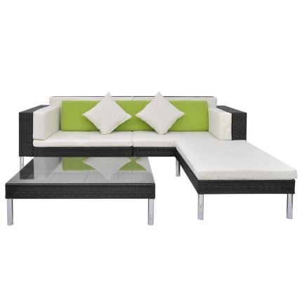 4 Piece Garden Lounge Set with Cushions Poly Rattan Black - Image 3