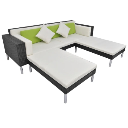 4 Piece Garden Lounge Set with Cushions Poly Rattan Black - Image 5