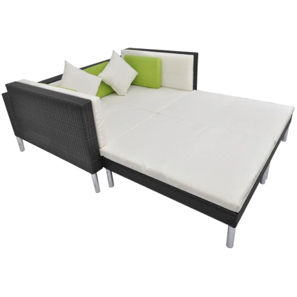 4 Piece Garden Lounge Set with Cushions Poly Rattan Black - Image 6