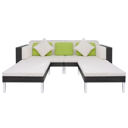4 Piece Garden Lounge Set with Cushions Poly Rattan Black - Image 7