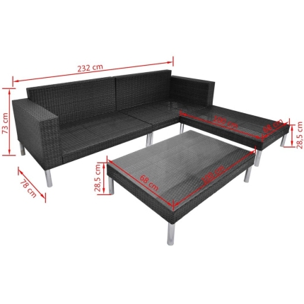 4 Piece Garden Lounge Set with Cushions Poly Rattan Black - Image 9