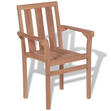 Stackable Garden Chairs 2 pcs Solid Teak Wood - Image 2