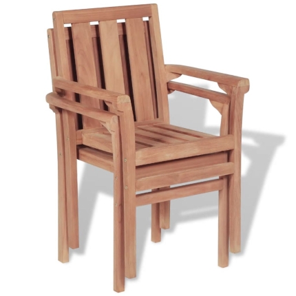 Stackable Garden Chairs 2 pcs Solid Teak Wood - Image 6