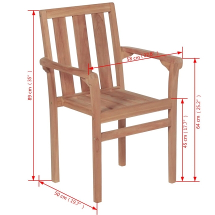 Stackable Garden Chairs 2 pcs Solid Teak Wood - Image 8