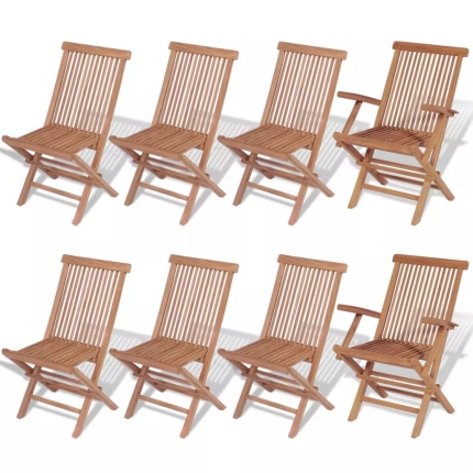 9 Piece Outdoor Dining Set with Folding Chairs Solid Teak Wood - Image 5