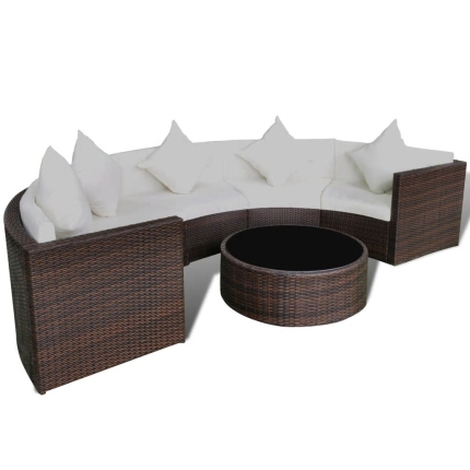 6 Piece Garden Lounge Set with Cushions Poly Rattan Brown - Image 3