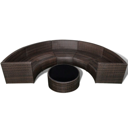 6 Piece Garden Lounge Set with Cushions Poly Rattan Brown - Image 4