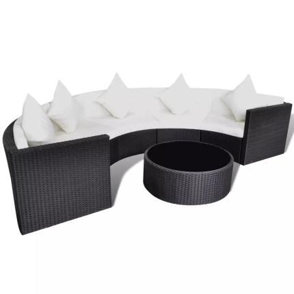 6 Piece Garden Lounge Set with Cushions Poly Rattan Black - Image 3