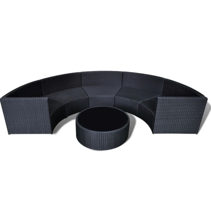 6 Piece Garden Lounge Set with Cushions Poly Rattan Black - Image 4