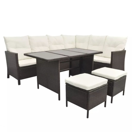 4 Piece Garden Lounge Set with Cushions Poly Rattan Brown - Image 3
