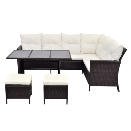 4 Piece Garden Lounge Set with Cushions Poly Rattan Brown - Image 4