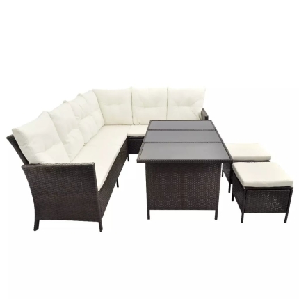 4 Piece Garden Lounge Set with Cushions Poly Rattan Brown - Image 5