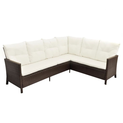 4 Piece Garden Lounge Set with Cushions Poly Rattan Brown - Image 6