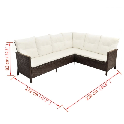 4 Piece Garden Lounge Set with Cushions Poly Rattan Brown - Image 10