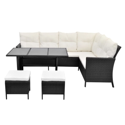 4 Piece Garden Lounge Set with Cushions Poly Rattan Black - Image 4