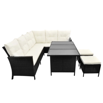 4 Piece Garden Lounge Set with Cushions Poly Rattan Black - Image 5