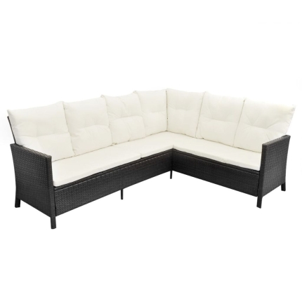 4 Piece Garden Lounge Set with Cushions Poly Rattan Black - Image 6
