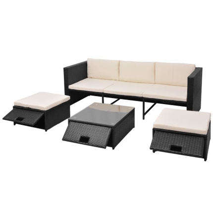 4 Piece Garden Lounge Set with Cushions Poly Rattan Black - Image 3