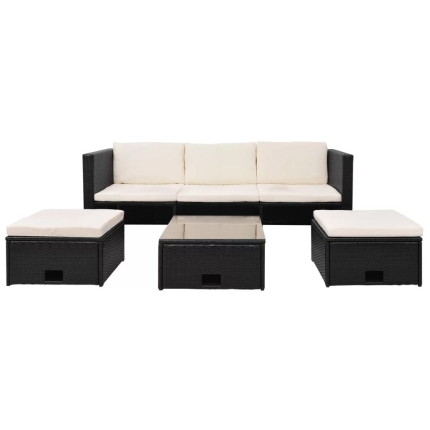 4 Piece Garden Lounge Set with Cushions Poly Rattan Black - Image 4