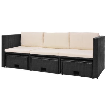 4 Piece Garden Lounge Set with Cushions Poly Rattan Black - Image 5