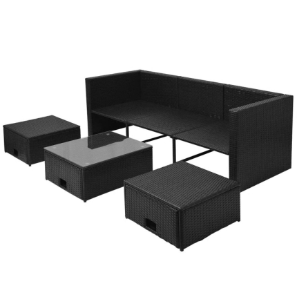 4 Piece Garden Lounge Set with Cushions Poly Rattan Black - Image 6