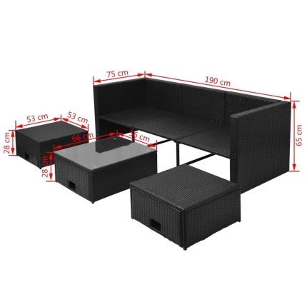 4 Piece Garden Lounge Set with Cushions Poly Rattan Black - Image 10