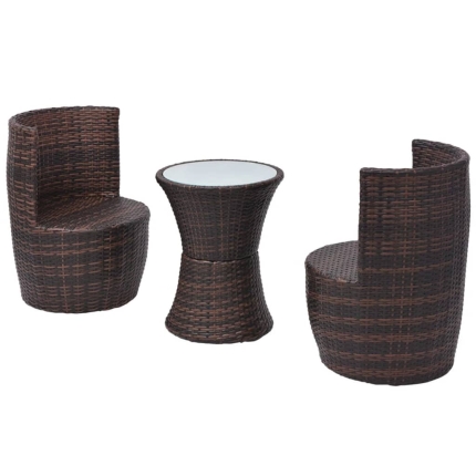 3 Piece Bistro Set with Cushions Poly Rattan Brown - Image 4