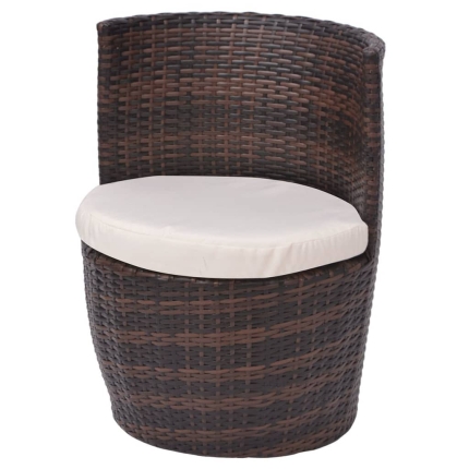 3 Piece Bistro Set with Cushions Poly Rattan Brown - Image 5