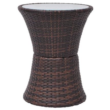 3 Piece Bistro Set with Cushions Poly Rattan Brown - Image 6