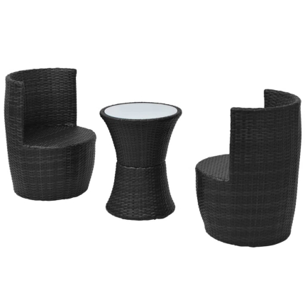 3 Piece Bistro Set with Cushions Poly Rattan Black - Image 4