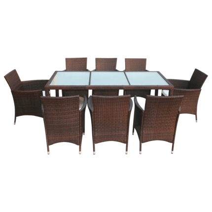 9 Piece Outdoor Dining Set with Cushions Poly Rattan Brown - Image 4
