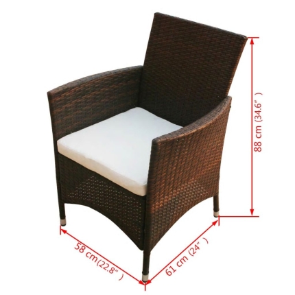 9 Piece Outdoor Dining Set with Cushions Poly Rattan Brown - Image 8