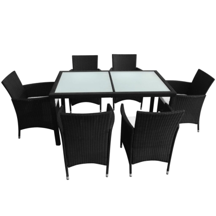 7 Piece Outdoor Dining Set with Cushions Poly Rattan Black - Image 4