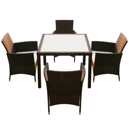 5 Piece Outdoor Dining Set with Cushions Poly Rattan Brown - Image 6