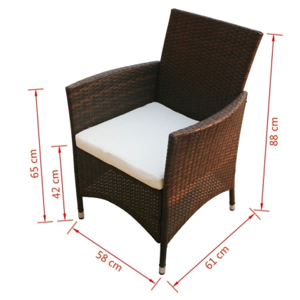 5 Piece Outdoor Dining Set with Cushions Poly Rattan Brown - Image 11